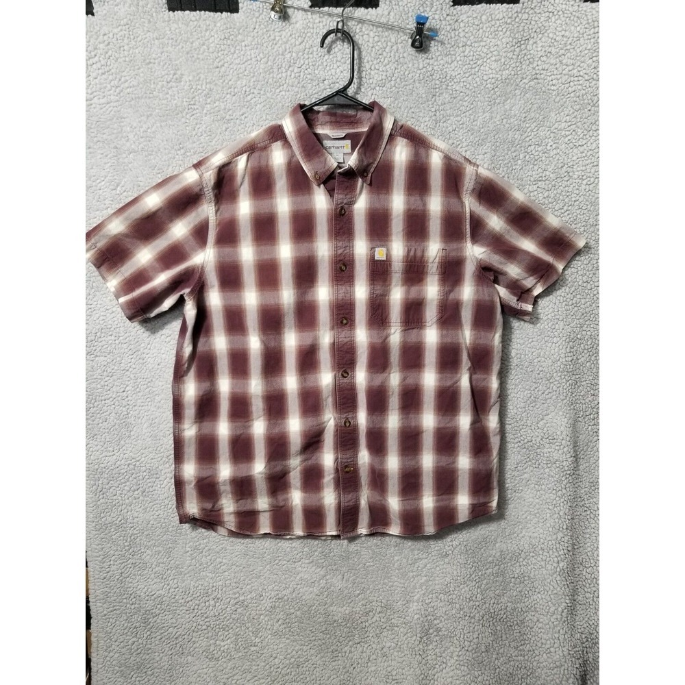 Carhartt Force Men's XL Red Plaid Button Up Shirt Relaxed Fit Casual